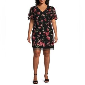 NWT Jessica Howard Embroidered Mesh V-Neck Bubble Sleeve Sheath Dress, Size 22W
